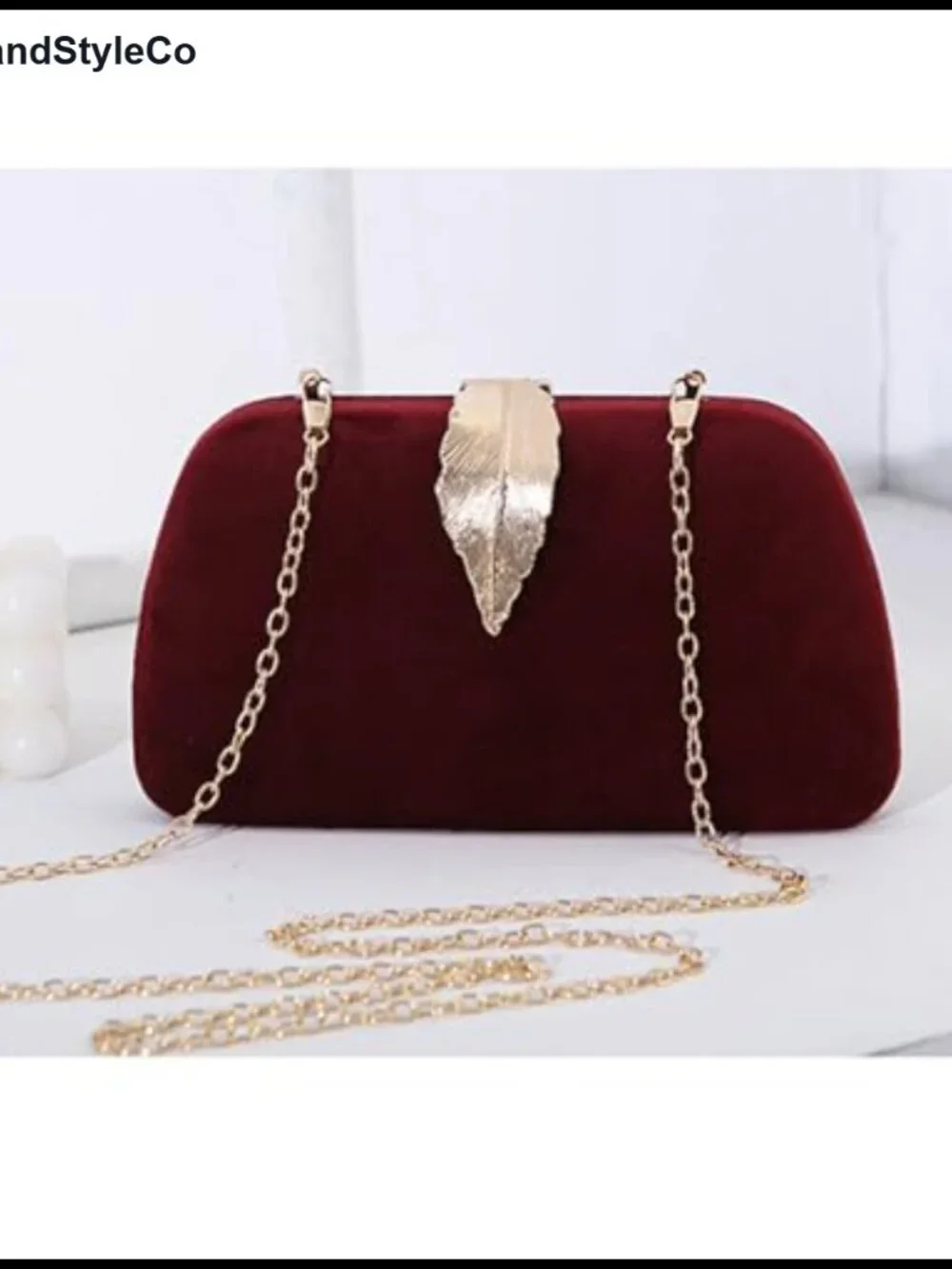 Evening Bag Clutch Metallic Leaves Clasp Removable Chain Polyester